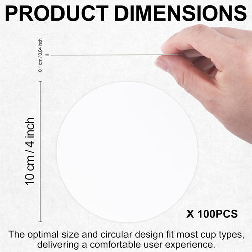 100 pcs Sublimation Disposable Paper Coasters Bulk (1mm)，4 in Absorbent Round Cardboard Coasters Blank for Weddings Parties Catering Bars DIY Crafts