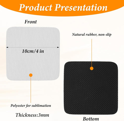 100 PCS 4x4 Inch Sublimation Blank Cup Coasters Square Neoprene Cup Mats for Sublimation Transfer Heat Press Printing DIY Craft, Personalization Gifts